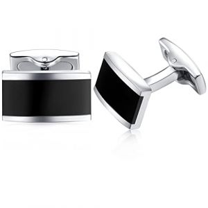 HONEY BEAR Boutons de Manchette pour Hommes Chemises Rectangle bross&eacute;, pour Mariage d'affaires (Noir) (PINGFANG, neuf)