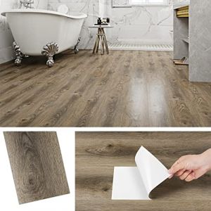 Livelynine Dalle PVC Adhesive Sol Bois Chêne Rustique Lino Sol Adhesif Bois Marron Imperméable Sol PVC Imitation Parquet Adhesif Sol Salle de Bain Cuisine Lame PVC Adhesive Murale 90x15cm, 4 Dalles (Livelynine Euro, neuf)