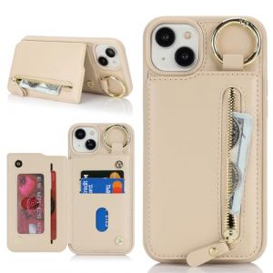 Ｈａｖａｙａ Coque pour iPhone 15 Plus avec Porte Carte Etui f&uuml;r iPhone 14 Plus avec Mousqueton Porte cl&eacute; Porte Monnaie Femme Cuir zipp&eacute; Housse Rabat avec Anneau - Abricot (HuaJie-Tech, neuf)