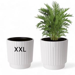 Pot de fleurs rond avec insert amovible avec rainures modernes (blanc, taille XXL - 40 cm) (MelTom, neuf)