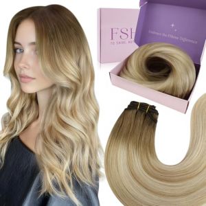 Fshine Tissage Extension Cheveux Naturel Couleur 6 Fading To 27 Honey Blonde And 60 Blonde Tissage Naturel 40cm 100g Weft Hair Extension Extensionss Tissage Cheveux Humain Rajout Remy Hair (Fshine Hair Eu, neuf)