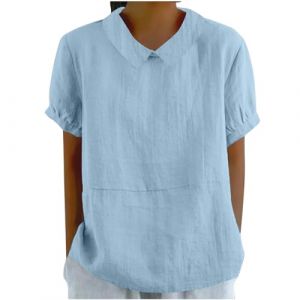 Chemisiers Et Blouses Femme Tunique en Coton Et Lin à Manches Courtes Chic Et ÉLéGant Chemises Couleur Unie Tee Shirt ÉTé Ample Haut Top à Revers LâChe Respirant Blouse Grande Taille Pas Cher Tee (asdkfh(Arriver 5 à 15 jours), neuf)