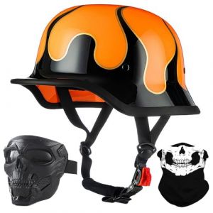 Style Allemand Demi Casque De Moto, Casque Jet R&eacute;tro, Casque Bol Moto Homologu&eacute; ECE, Casques Vintage &agrave; Face Ouverte, avec Doublure Int&eacute;rieure Amovible, pour V&eacute;los Motos Scooter (lvliangshilishiquyufeizonghedian, neuf)