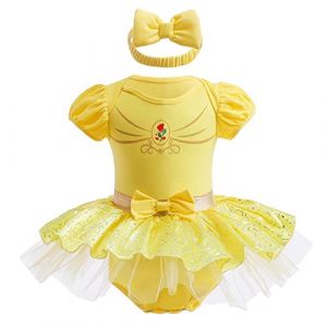 MYRISAM Costume de Carnaval pour Filles de Bébé Belle Anniversaire de Princesse Tutu Robe Romper Bodysuit w/Bandeau Tenue de Noël Halloween 3-6 mois (MYRISAM store, neuf)