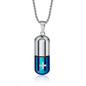 LAFATINA Homme Femme Tube Capsule Médicale Kit Médical en Acier Inoxydable Collier de Pendentif d'urgence pour Garçons Filles Personnes âgées (lafatina, neuf)