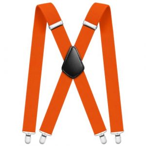 Aomig Bretelles Homme Larges Réglable 4 Clips, Bretelles Extra Larges en X pour Hommes avec Pinces et Tissu Épais - 3.5 cm(Rouge Orange Foncé) (Yadark, neuf)