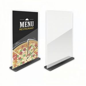 Cylocrya Porte-menus en Acrylique A5, Lot de 2 Présentoirs Publicitaires Transparent sur Pied, Supports de Cartes de Menu, Présentoirs de Bureau (15*21cm Base noire) (Xinghegou E-commerce, neuf)