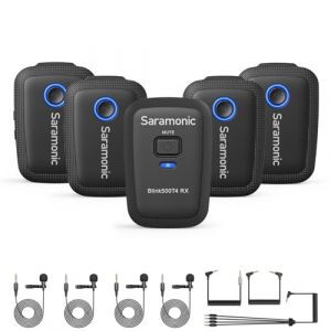 Saramonic Blink 500 T4 Microphone cravate sans fil pour 4 personnes, 2,4 GHz, port&eacute;e de 100 m, 4 &eacute;metteurs et 1 r&eacute;cepteur, son 24 bits, pour DSLR, cam&eacute;scope, smartphone, YouTube, interview, podcast (Audiotechnik - Warehouse Deals, neuf)