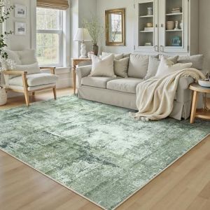 HUGEAR Vert Fonc&eacute; Tapis Salon 150x210cm Lavable en Machine Antid&eacute;rapant Grand Tapis Chambre Adulte Moderne Naturel Abstrait Carpet Salle a Manger Bureau Descente de Lit Interieur Doux Poil Ras Rug (RONGBEN, neuf)