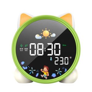 LEMNOI Reveil Enfant R&eacute;veil Educatif Jour Nuit 5 Couleurs Reveil Digital Lumineux LED Lampe de Chevet Tactile Enfant avec Musique,Double Alarme,Temp&eacute;rature,Fonction Snooze (Vert) (Lemnoi Direct, neuf)
