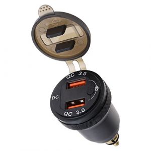 eMagTech Adaptateur de Chargeur Double USB pour Moto Compatible avec BMW Compatible avec Ducati 12 V-24 V Allume-Cigare avec LED (eMagTech, neuf)