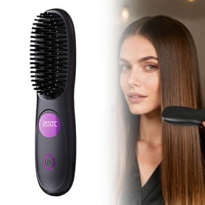 Lisseur Cheveux, Brosse Lissante Sans Fil, Mini Lisseur Sans Fil Rechargeable, Brosse Chauffante Portable, C&uuml;ramique Peigne Lissant une, Fer &agrave; Lisser 160/180/200℃ (Noir) (DianY, neuf)