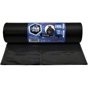 PAM-FOLIE Sacs poubelle 240L - 10 pièces - XXL, Epaisseur, Grands Sacs poubelle, Premium - 120x130cm - 45µm - Sac noir - Sacs pour déchets de chantier - idéaux pour les conteneurs de 240 litres (PAM-FOLIE, neuf)