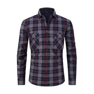 QIXING Chemise &agrave; carreaux en flanelle pour homme - Chaud - Manches longues - Polaire - Avec boutonni&egrave;re - Chemise de b&ucirc;cheron avec capuche, R gris rouge, S (shangguanguk, neuf)