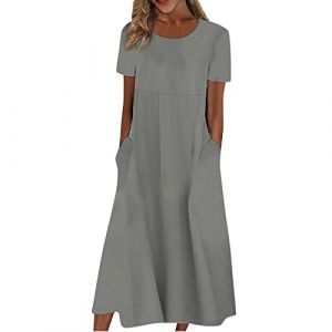 NNGOTD Robe Longue Ete Femme Boheme Maxi Robe en Mousseline De Soie À Motif Floral Col V Robe Longue Robe avec Blouse De Protection Solaire Robe Année 30 Gris XXL (BAULMD（90% Big Promotion Without Discount Code ）, neuf)
