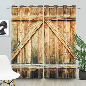 SDOTPMT 168x229cm Rideaux de fenêtre en Bois de Campagne Rustique en Bois Marron Porte de Grange Rideaux Ferme Occidentale Traitement fenêtre pour Salon Chambre décor Rideau occultant, 2 Panneaux (SDOTPMT, neuf)