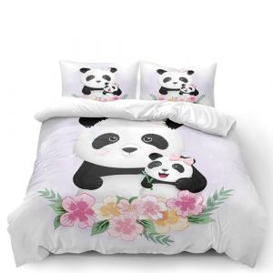 Housse de Couette Enfant 140x200 Panda Parure de Lit - Housse de Couette Garçon Fille - Housse de Couette Microfibre avec 1 Taie d'oreiller 65x65cm Parure de Lit 1 Personne Douce et Confortable (WINTDEER, neuf)