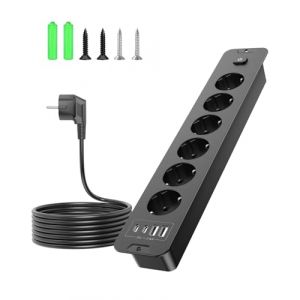 Multiprise escamotable avec Interrupteur - 6 Prises avec USB-A et USB-C - Prise encastrable escamotable id&eacute;ale pour Les Chambres d'enfants, Les Chambres d'h&ocirc;tel, Les comptoirs de caf&eacute; et Les Bureaux (Vipwell FR, neuf)