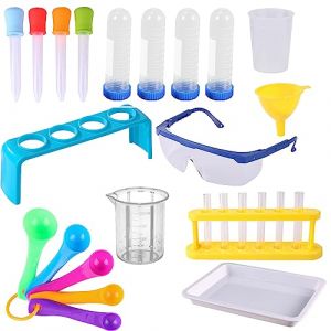 Eprouvette Plastique Binblin 22PCS Expériences Scientifiques Enfants Pipette Plastique Support de Tube à Essai Dropper Pipette Expériences Scientifiques Créatives Jouet éducatif à Domicile (Binblin, neuf)
