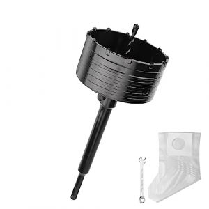 Couronne de forage de 102 mm (dents XXL) noire avec rallonge SDS plus de 220 mm et foret de centrage à 4 tranchants 8 x 110 mm, guide de scie cloche murale pour maçonnerie et béton (GOOQEE, neuf)
