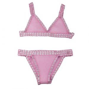 Maillot De Bain Femme 2 Pieces Tricot Triangle Maillots Deux PièCes Femme Push Up Couleur Vive Patchwork Fait Main Crochet Haut Et Bas De Bikini Taille Basse BrassièRe Triangulaire En Crochet Ethnique (FATUS, neuf)
