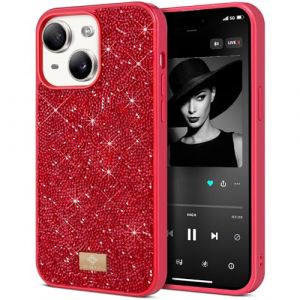 BEZ&reg; Coque iPhone 15, Coque pour iPhone 15, Series de Etuis avec Bling & Co., &Eacute;tui en Diamant Etincelant et &agrave; Cristal Bling, Coque Paillette Compatible avec iPhone 15, Glitter, Rouge &eacute;carlate (TheBlingZ., neuf)