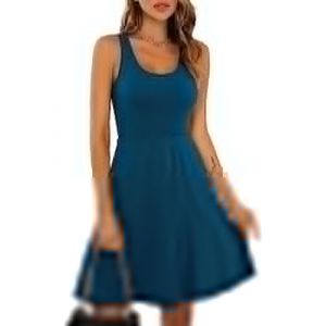Missufe Robe d'été - Mini Robe débardeur Rockabilly pour Femme - Robe Courte Patineuse - Robe décontractée (Bleu Paon, Taille X) (Missufe EU, neuf)