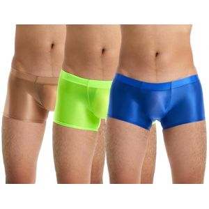 AIEOE 3 PCS Sexy Boxer Homme Taille Basse String Sexy Surface Grasse Transparente Cheville Sexy Slip Chaud pour Sexe Taille L Vert+Bleu+Marron (HIGENL, neuf)