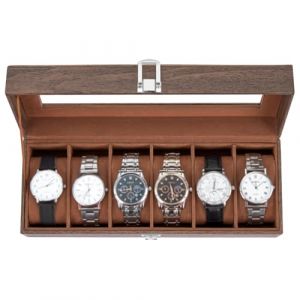 Ohuhu Bo&icirc;te &agrave; Montres &agrave; 6 Emplacements, Coffret &agrave; Montres avec Couvercle en Verre et Coussins Amovibles en Velours, Boite a Montre Homme, Cadeau pour Anniversaire F&ecirc;te des P&egrave;res No&euml;l (TSMART, neuf)