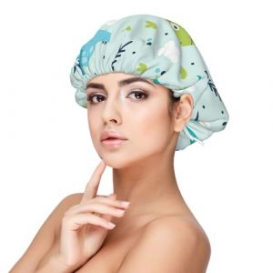 SHuWeiD Bonnet de nuit en satin avec imprim&eacute; dinosaure pour adulte, bonnet de nuit unisexe en satin, bonnet de nuit de 33 cm, noir, taille unique (Shaoshuwei002, neuf)
