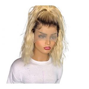 Perruque Naturel Ombre 613 Blonde Boucl&eacute;e Dentelle Perruques avec Dark Root 10-18" Transparent T Partie Lace Front Perruque Cheveux Br&eacute;siliens Pr&eacute; Cueillie Blonde Vague Dentelle Fermeture Perruques Pe (zengfanjunuk, neuf)
