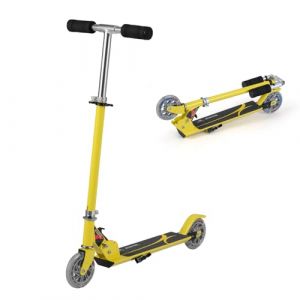 GYMAX Trottinette Enfants 3-7 Ans Pliable, 2 Roues Lumineuses, Hauteur R&eacute;glable &agrave; 3 Niveaux, avec B&eacute;quille, en Aluminium L&eacute;ger Robuste, Charge Max 70 KG, Roulement Durable ABEC-7 (Jaune) (GYMAX EU, neuf)
