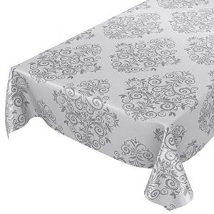 ANRO Nappe en Toile cir&eacute;e Lavable - Motif Baroque - Motif arabesques - Grise - 160 x 140 cm (anrotradegmbh, neuf)