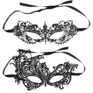 AEKZOX 2 pi&egrave;ces Masque de Dentelle Mascarade, Masque de Mascarade Femme, Masque Deguisement, Sexy Mascarade Noir pour Carnaval d'halloween F&ecirc;te de No&euml;l (HANGYUSHANGMAO01, neuf)