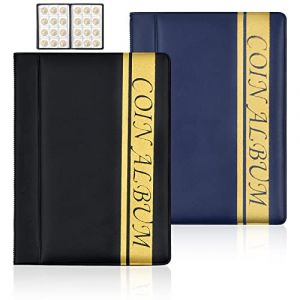 Vesaneae 2PCS Album de Pièces de Monnaie de 120 Poches × 2, Classeur Pieces de Monnaie, Rangements pour Pièces de Monnaie, Album de Collection de Pièces de Livre - Bleu Foncé + Noir (stillchon, neuf)