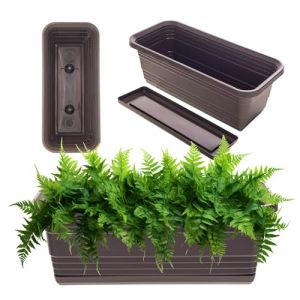 KADAX Jardinière avec soucoupe, avec ou sans supports de jardinière, pot de balcon en plastique, bac à plantes, jardinière de balustrade, pot de fleurs (moka, 40 cm) (KADAX, neuf)