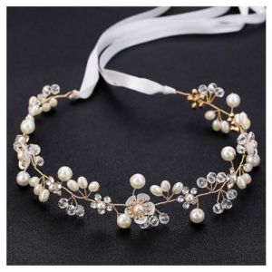 Couronne de fleurs pour fille - Couronne de fleurs en cristal - Bandeau de fleurs - Bandeau pour cheveux - Bandeau pour cheveux de communion - Bijou de cheveux pour mariage, anniversaire, f&ecirc;te - Dor&eacute; (Wancong, neuf)