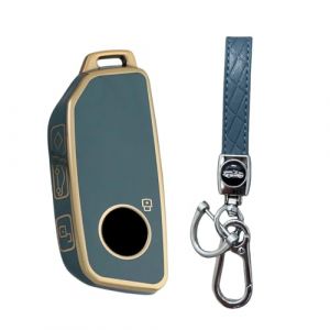 MEDZUK Coque Clé Compatible avec BMW Serie 1 F70 2024-2025 2026 Coque de Protection pour clé de Voiture TPU, Accessoire Étui pour Clés avec Porte-clés (Bleu Or) (MEDZUK-EU, neuf)
