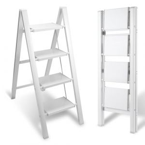 Eulenke &eacute;chelle Pliante en Aluminium, Escabeau Pliant l&eacute;ger, 4 marches avec Patins en Caoutchouc antid&eacute;rapants, capacit&eacute; de Charge jusqu'&agrave; 150 kg, &eacute;chelle de Bureau, Blanc (NONGYF, neuf)
