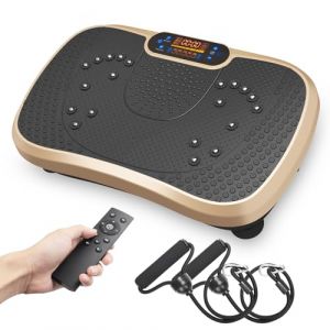 Dripex Plateforme Vibrante Oscillante, Plaque Vibrante Puissante Sport Maison 5 Modes 99 Niveaux d’Intensité, Haut-Parleur Bluetooth Intégré, Télécommande, Écran LED, Machine pour la Maison - Doré (Elektronik Trade, neuf)