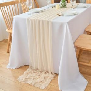 DecorMommt Chemin de Table Mousseline de Soie Beige, Nappe Decoration Table, pour Décoration de Mariage Anniversaire Vacances Fête Bapteme et Toutes Les Célébrations, 77x300cm (CozyHome Choice, neuf)