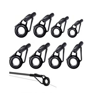 KGDUYC 8 pcs Noir Anneau Canne a Peche- Kit De Anneau De Pointe De Canne à Pêche De Remplacement en Acier Inoxydable Accessoire De Pêche pour Les Amateurs De Pêche en Eau Douce Et en Eau Salée (Qertyias OÜ, neuf)
