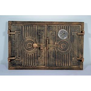 SEZAM Porte de four double en fonte avec thermomètre 500 °C avec loquet de porte, rectangulaire, porte de four à pizza - four à pain - porte de four en pierre, 42 x 3 x 27,2 cm, cuivre peint (euro-sezam, neuf)