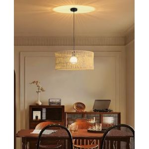JAYNLT Suspension en Rotin &Oslash;40cm, Plafonnier en Rotin Tiss&eacute; Boh&egrave;me Lustre, Lampe Suspendue Rustique, Abat-Jour Tress&eacute; E27 pour Chambre Cuisine Couloir Table &agrave; Manger (JAYNLT, neuf)