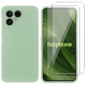 KUSINHOKA Coque pour Fairphone 6 + [2 Pi&egrave;ces] Verre Tremp&eacute;, Souple Silicone [Antichoc] &Eacute;tui de Protection, Anti-Rayures TPU Case Housse pour Fairphone 6, Vert (DIMANY, neuf)