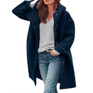 Oyuchga Trench Coat Manteau long en laine pour femme avec capuche &Eacute;l&eacute;gant Couleur unie Veste de transition Manteau d'hiver Confortable Chaud Longline Veste d'hiver matelass&eacute;e d&eacute;contract&eacute;e Veste &agrave; (heyejiaxin, neuf)