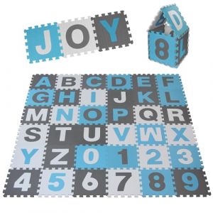ALPIDEX Tapis Puzzle Enfants 36 Pièce Jeu Lettres Chiffres Mousse EVA Bébé Antidérapant Jeux, Couleur:Blau (BB Sport, neuf)