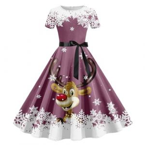 Robe de No&euml;l Pour Femme Rudolph Renne Elfe Robe Annee 50 Noel Sexy Robes R&eacute;tro Vintage Ann&eacute;e 40 50 60 Robes de Cocktail Rockabilly Ugly Christmas Dress D&eacute;guisements Noel Adultes (3-Light Purple, L) (BAULMD（90% Big Promotion Without Discount Code ）, neuf)