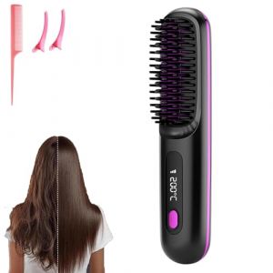 Go Brush Pro Mini brosse &agrave; lisser portable sans fil pour femme avec affichage de la temp&eacute;rature LCD, 2000 mAh, chauffage rapide et fer &agrave; lisser en c&eacute;ramique sans fil (BK) (Growalleter-EU, neuf)