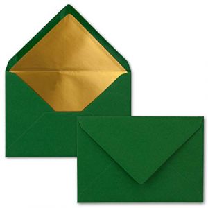 FarbenFroh by GUSTAV NEUSER - Lot de 25 enveloppes pour lettres - Format B6 - Doublure intérieure dorée - 12,5 x 17,6 cm - Vert foncé - Vert - Collage par humectation (GUSTAV NEUSER GmbH, neuf)